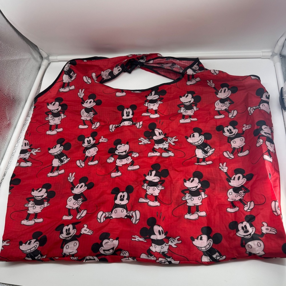 Disney Mickey Mouse Foldable Reusable Shopping Bag Tote All Over Print Red Black